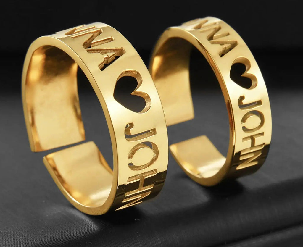Atoztide Personalized Custom Names Rings Stainless Steel for Couple Wedding Letter Circle Adjustable Open Size Jewelry Gifts by Hegichi