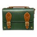 Vegan Leather Satchel – Handmade Green Brown Mini Crossbody Bag with Gold Buckle Closure by navichi
