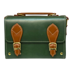Vegan Leather Satchel – Handmade Green Brown Mini Crossbody Bag with Gold Buckle Closure by navichi