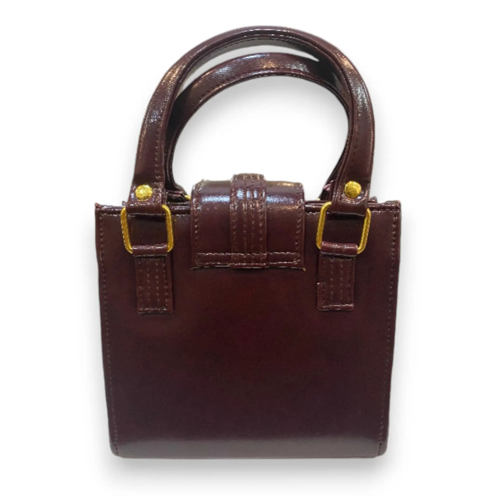 Vegan Leather Tote – Handmade Mini Tote Bag with Gold Buckle Detail, Brown by navichi