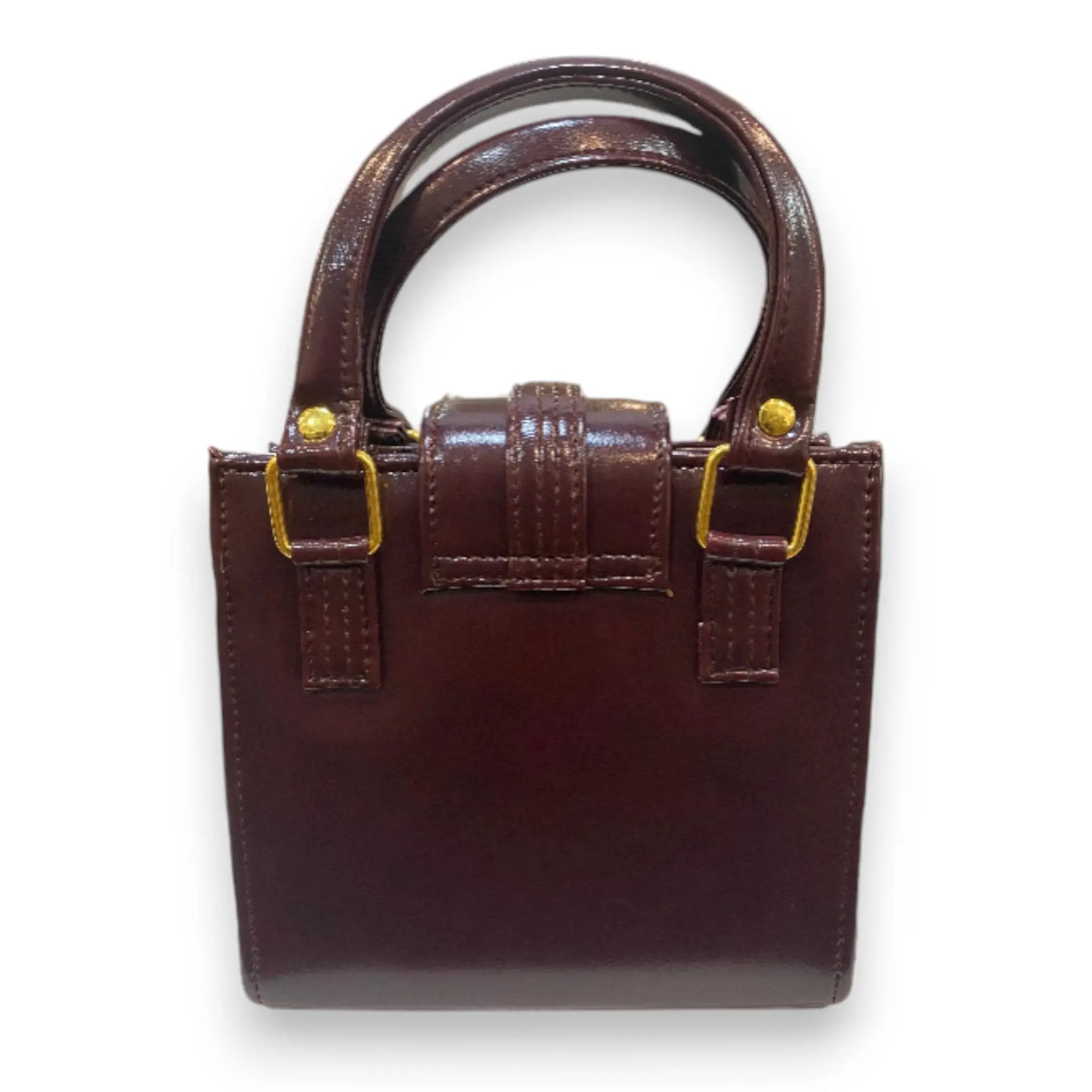 Vegan Leather Tote – Handmade Mini Tote Bag with Gold Buckle Detail, Brown by navichi