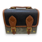 Vegan Leather Satchel – Handmade Structured Handbag with Houndstooth Pattern & Adjustable Strap by navichi