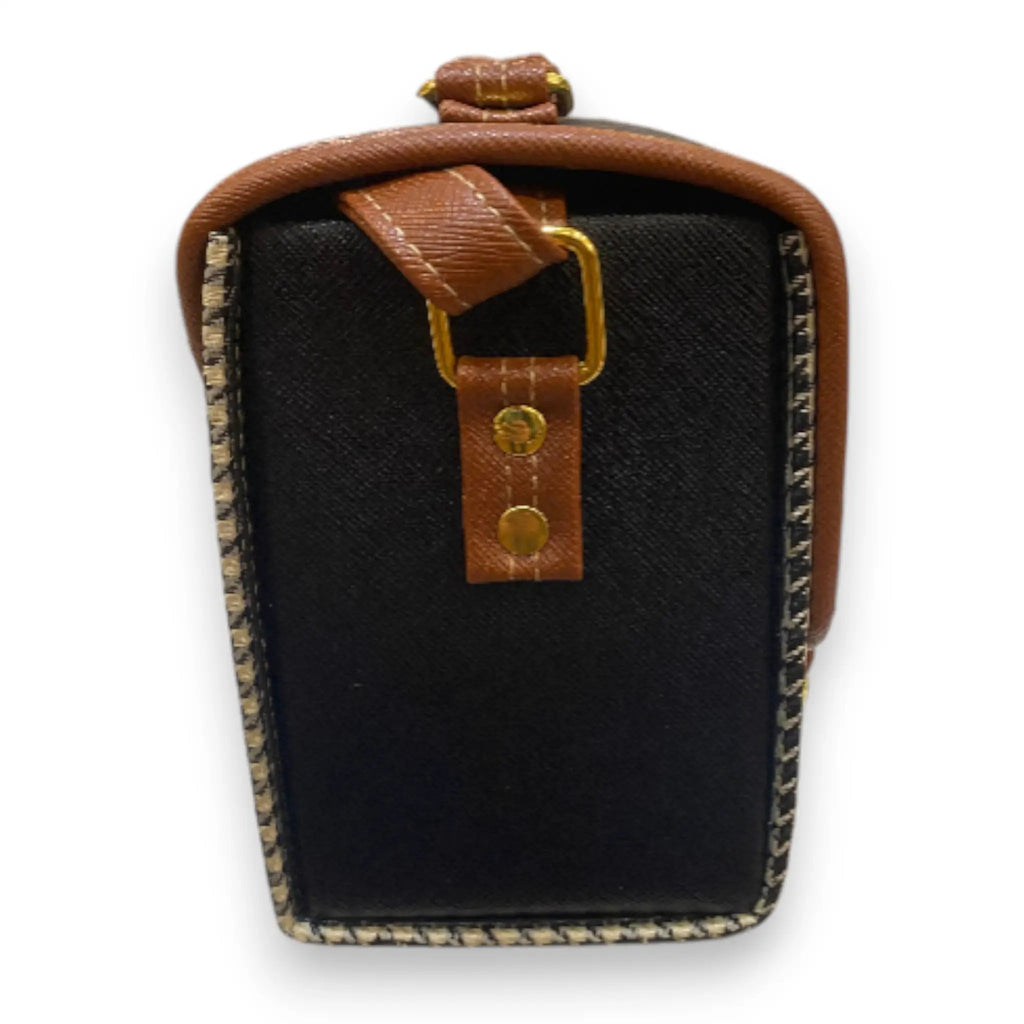 Vegan Leather Satchel – Handmade Structured Handbag with Houndstooth Pattern & Adjustable Strap by navichi