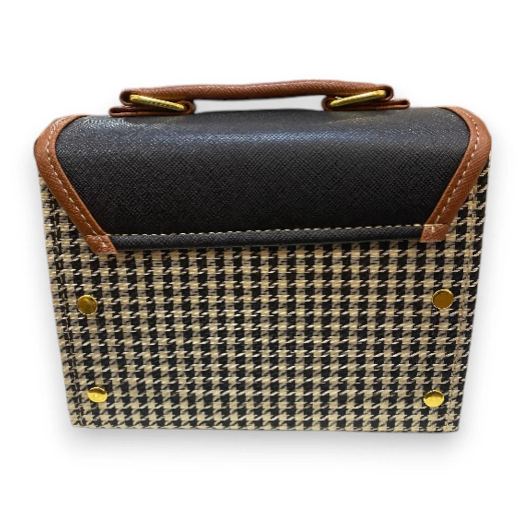 Vegan Leather Satchel – Handmade Structured Handbag with Houndstooth Pattern & Adjustable Strap by navichi