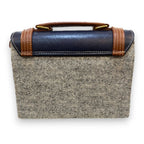 Vegan Leather Satchel – Handmade Navy Tan Two Tone Crossbody with Gold Buckles by navichi