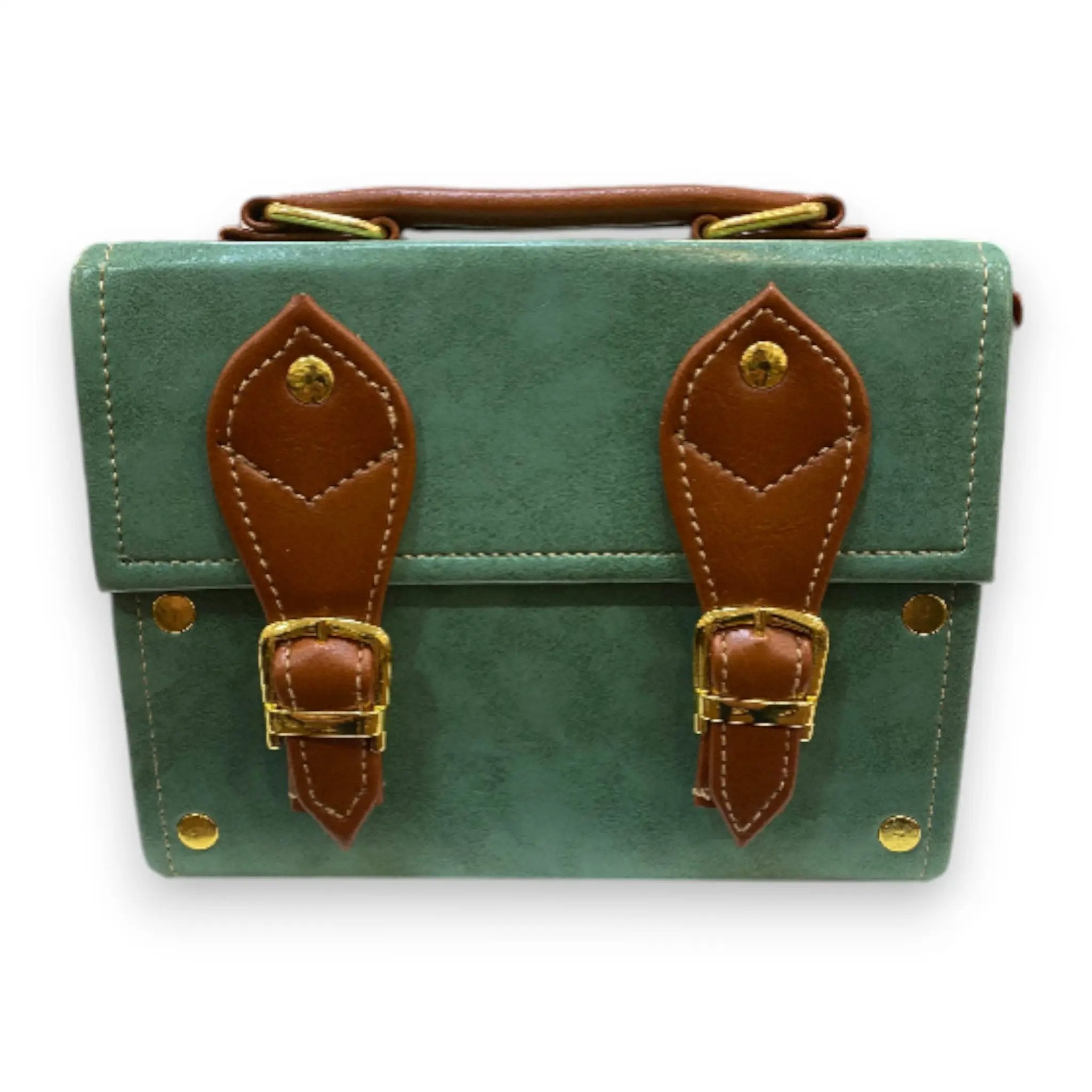 Vegan Leather Satchel – Handmade Retro Satchel Bag with Gold Buckle Closure by navichi
