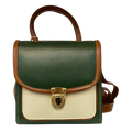 French Vegan Leather Handbag – Handmade Structured Mini Bag | Green Cream Brown by navichi