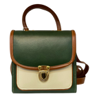 French Vegan Leather Handbag – Handmade Structured Mini Bag | Green Cream Brown by navichi