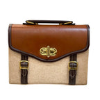 Canvas Leather Satchel – Vintage Brown Vegan Leather Bag With Gold Buckle by navichi