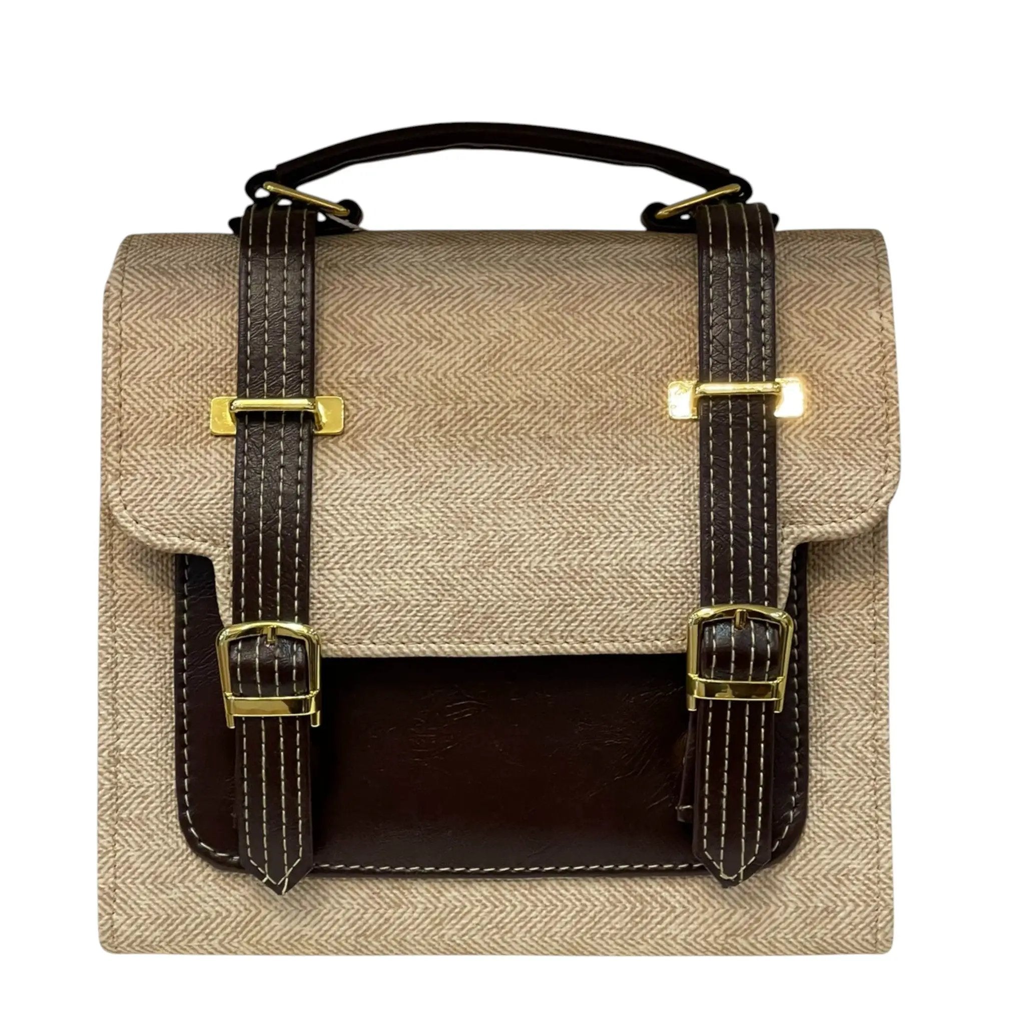 Vegan Leather Satchel – Handmade Canvas Bag With Adjustable Buckle Straps & Top Handle by navichi