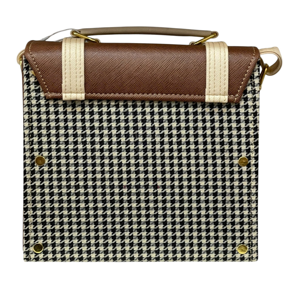 Vegan Leather Handbag – Handmade Brown Houndstooth Purse | Gold Twist Lock Closure by navichi