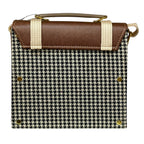 Vegan Leather Handbag – Handmade Brown Houndstooth Purse | Gold Twist Lock Closure by navichi