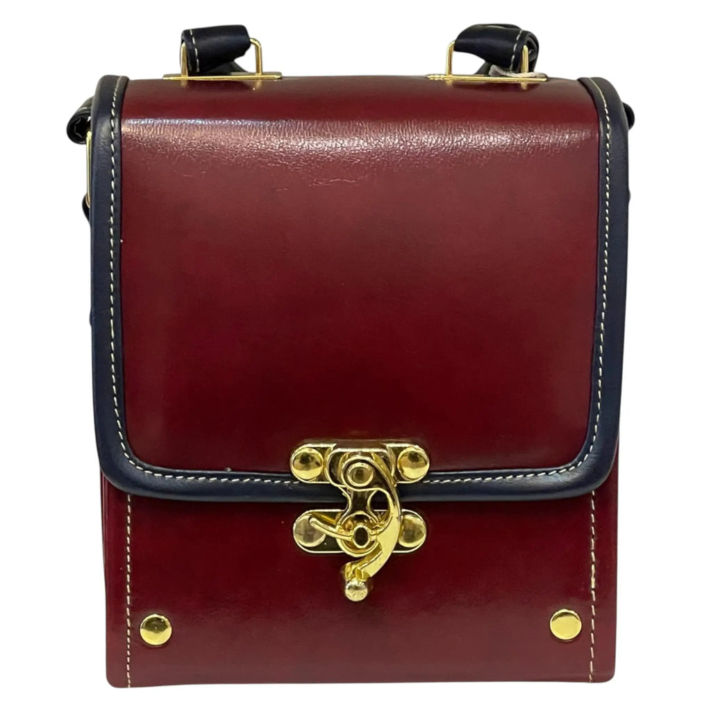Vegan Leather Crossbody Handmade Bag – Burgundy Gold Lock Compact Shoulder Bag by navichi