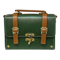 Vegan Leather Bag – Handmade Structured Box Bag With Forest Green & Caramel Brown by navichi