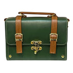 Vegan Leather Bag – Handmade Structured Box Bag With Forest Green & Caramel Brown by navichi