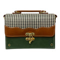 Vegan Leather Satchel – Handmade Houndstooth Crossbody Bag | Forest Green & Tan 21x14x9 cm by navichi