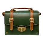Vegan Leather Box Bag – Handmade Forest Green Purse with Gold Hardware | Structured Handbag by navichi