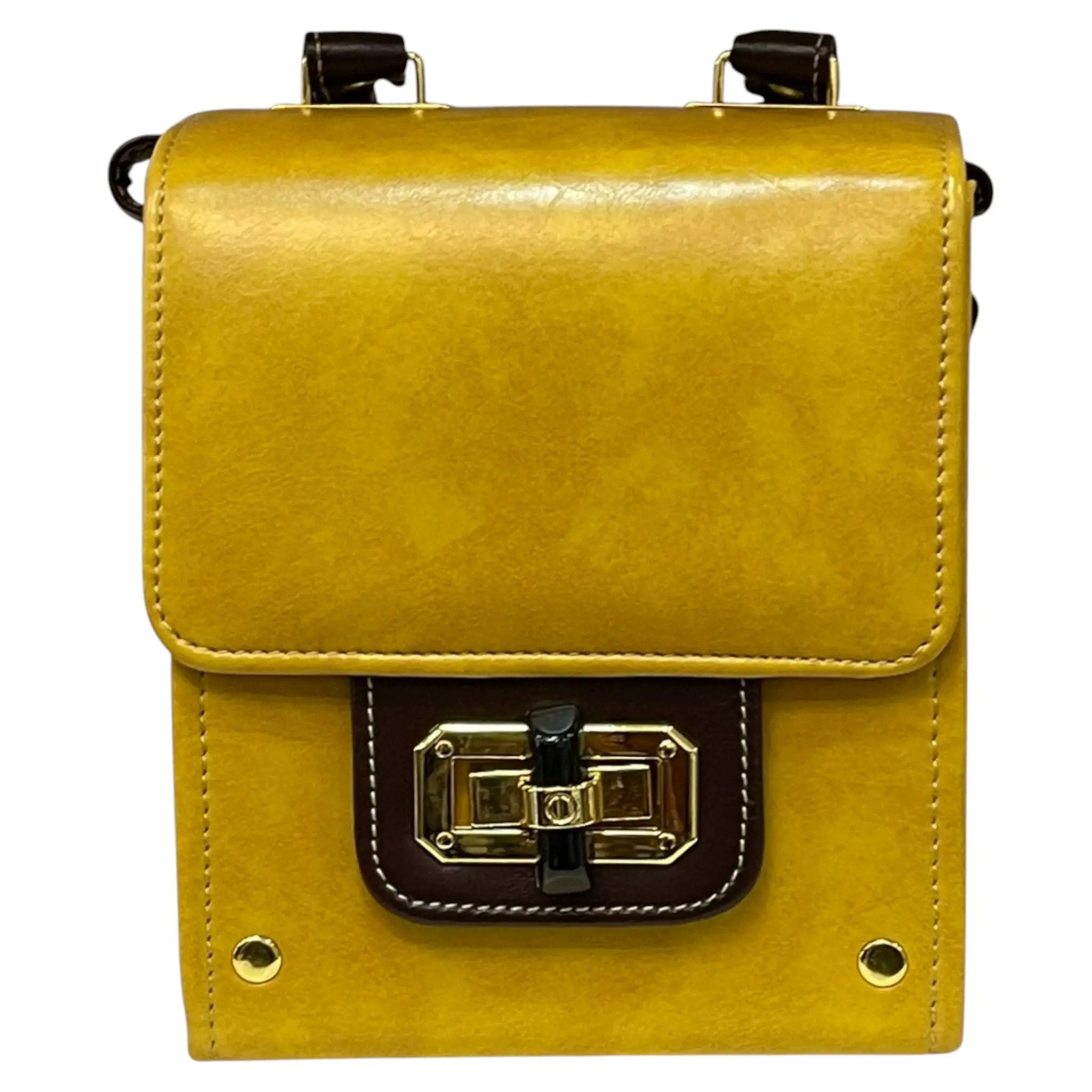 Yellow Vegan Leather Bag - Handmade Mini Satchel With Gold Hardware Clasp by navichi